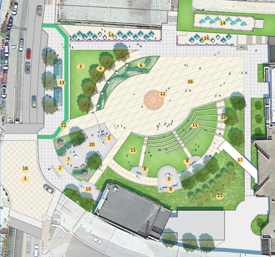 A top down picture of Veteran's Memorial Park blueprints