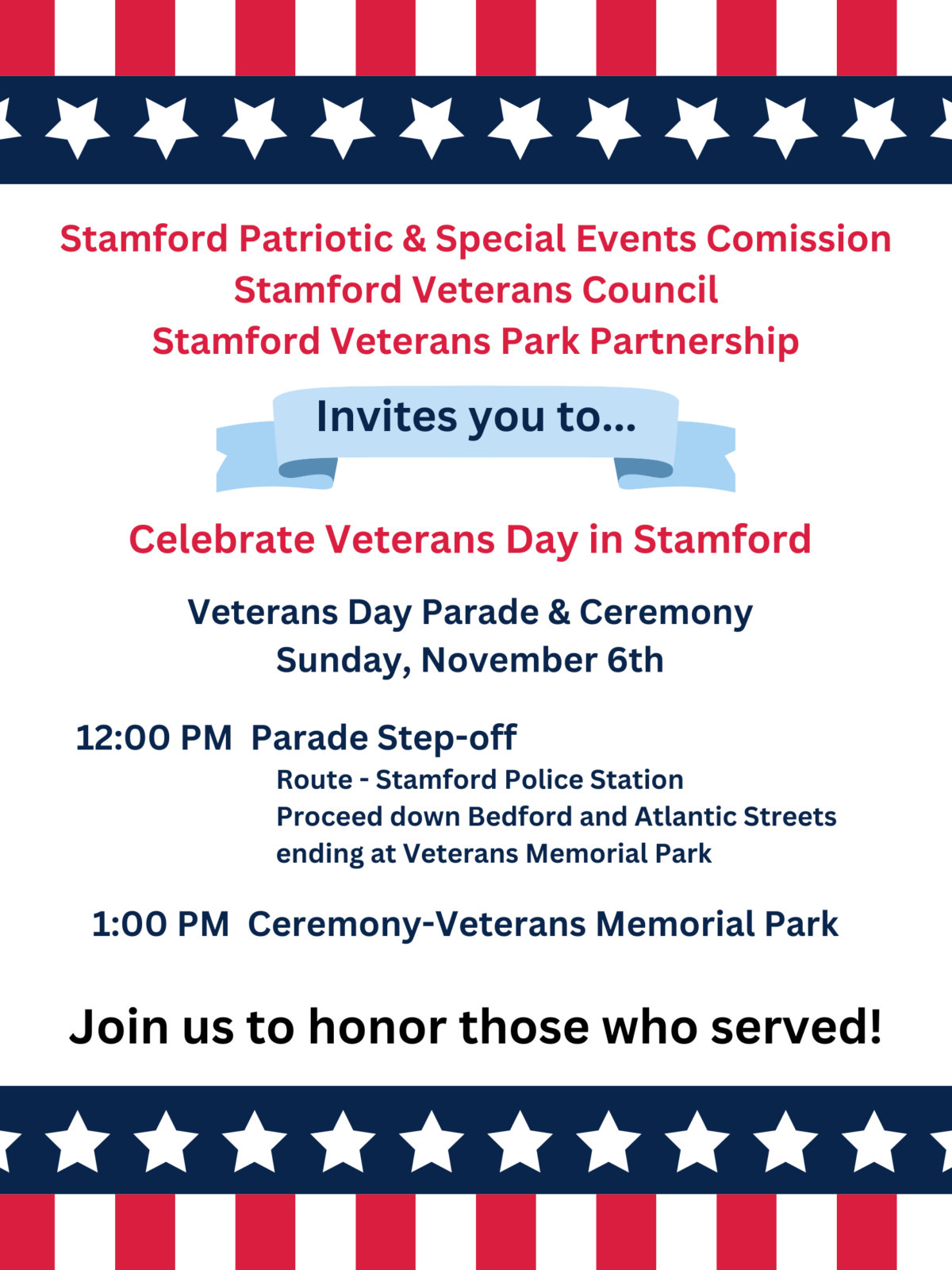 Stamford Veterans Day Parade & Ceremony in Veterans Memorial Park